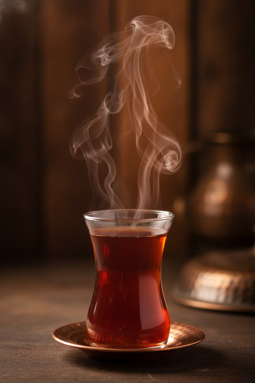 Sıcak çay bardağından yükselen buhar